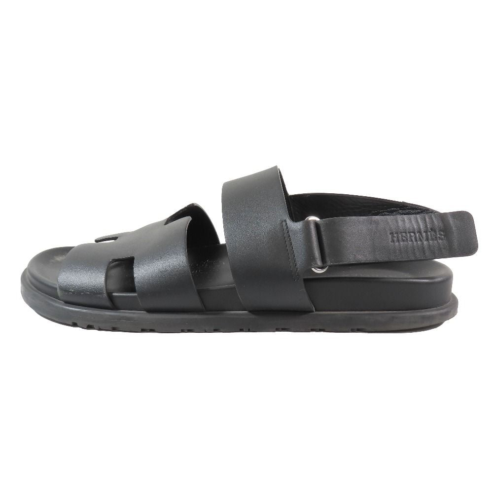 Hermes Genius Logo Leather Sandals Back Strap Techno Shoes 42 Black