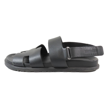 Hermes Genius Logo Leather Sandals Back Strap Techno Shoes 42 Black