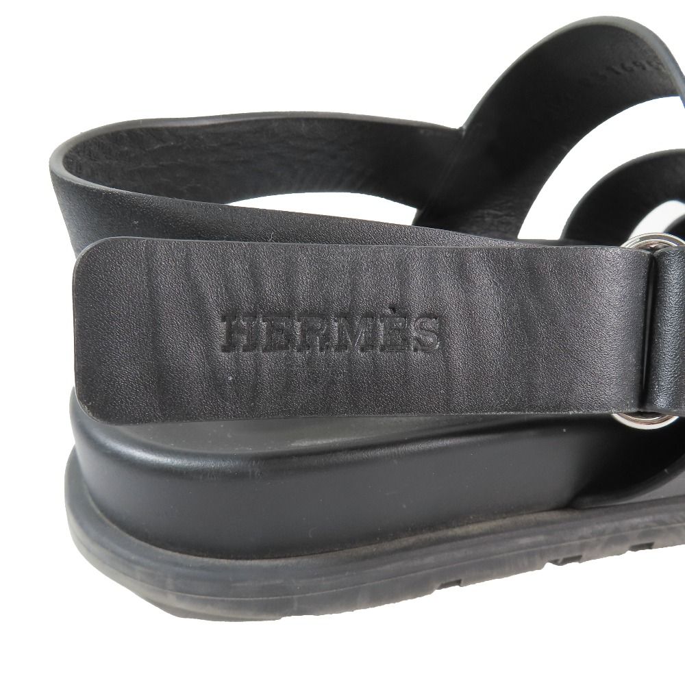 Hermes Genius Logo Leather Sandals Back Strap Techno Shoes 42 Black — view 6