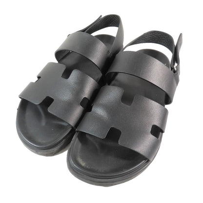 Hermes Genius Logo Leather Sandals Back Strap Techno Shoes 42 Black — view 3