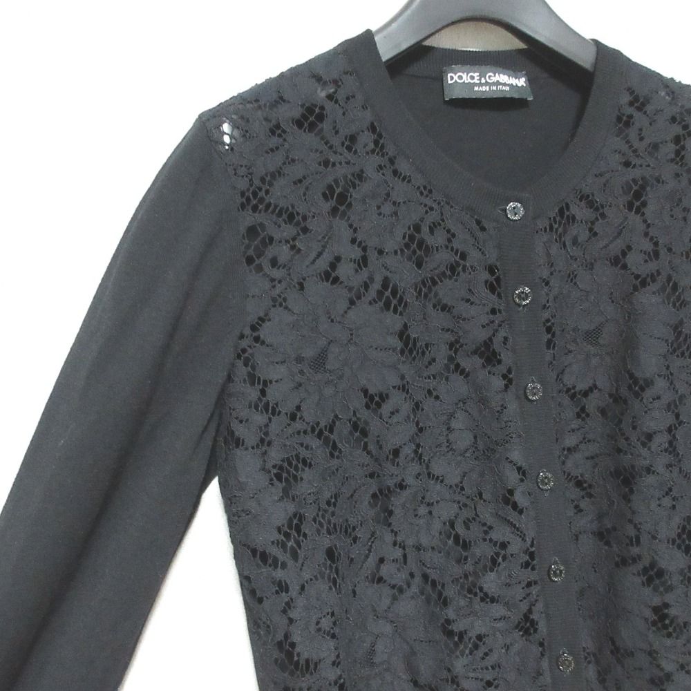 Dolce & Gabbana Lace Docking Knit Cardigan 38 Black — view 3
