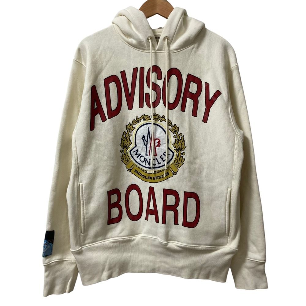 Moncler a Dos Visory Board Crystals Logo Print Pullover Hoodie L Beige