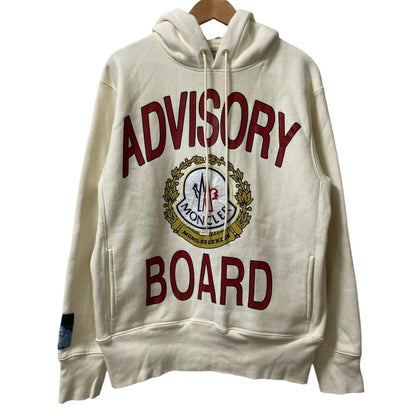 Moncler a Dos Visory Board Crystals Logo Print Pullover Hoodie L Beige