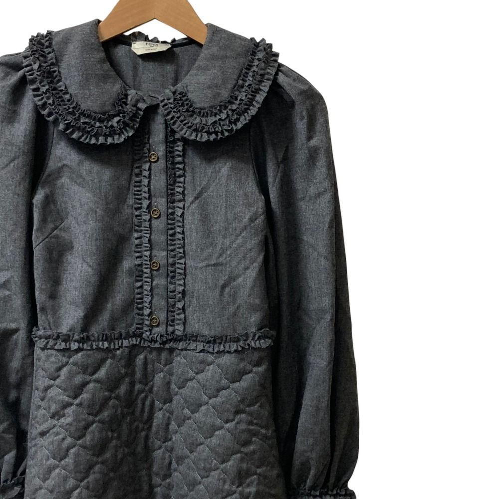 Fendi Frill Color Quilted Long Sleeve Knee Length Dress 36 Gray — view 2