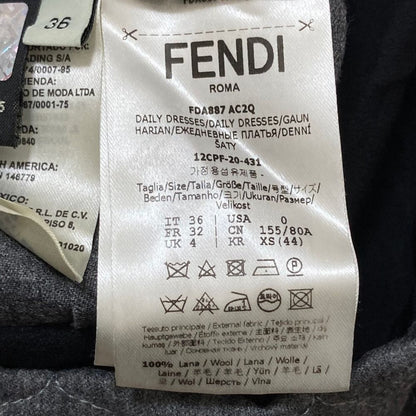 Fendi Frill Color Quilted Long Sleeve Knee Length Dress 36 Gray — view 7