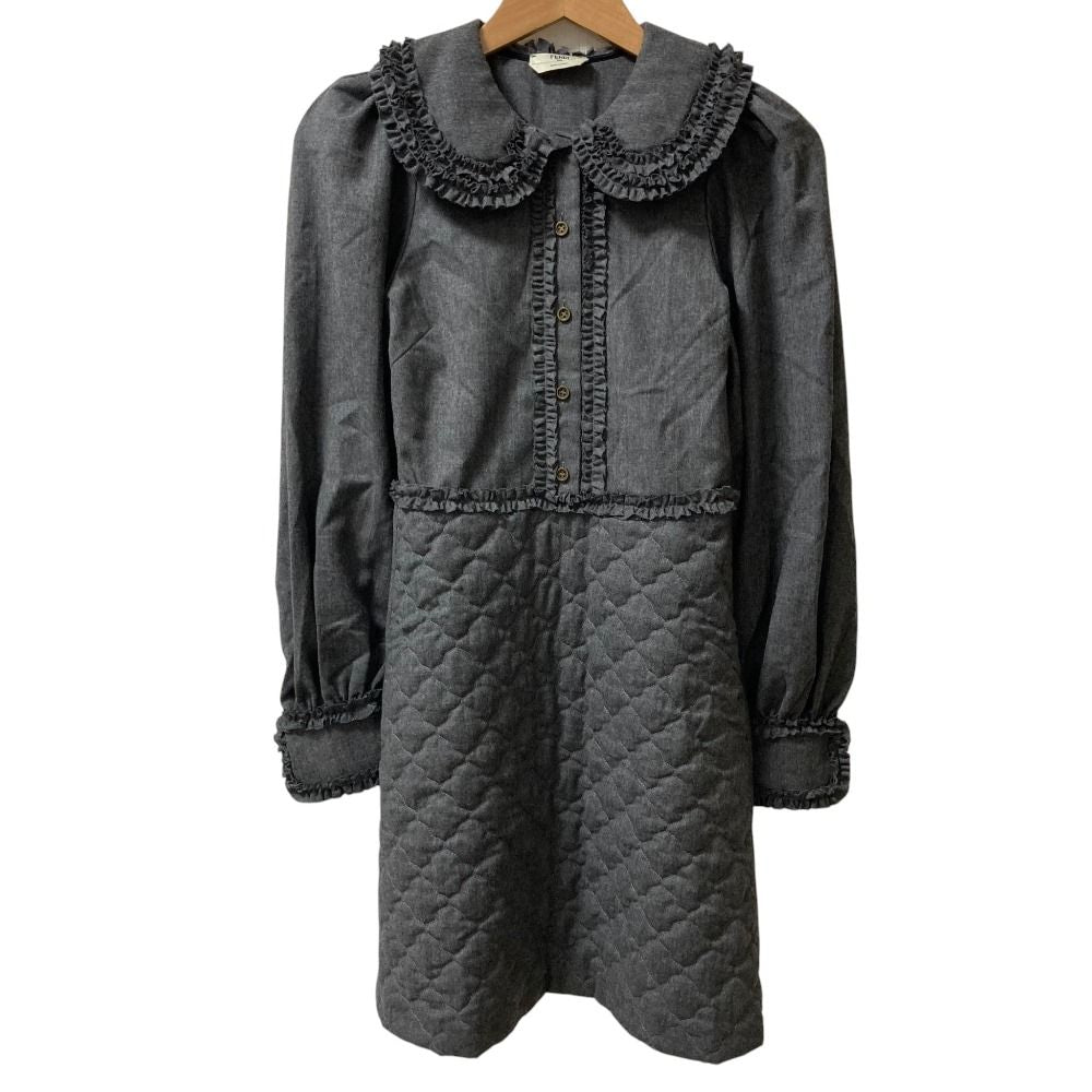 Fendi Frill Color Quilted Long Sleeve Knee Length Dress 36 Gray