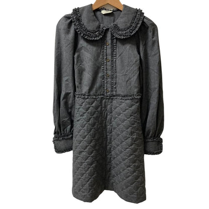 Fendi Frill Color Quilted Long Sleeve Knee Length Dress 36 Gray