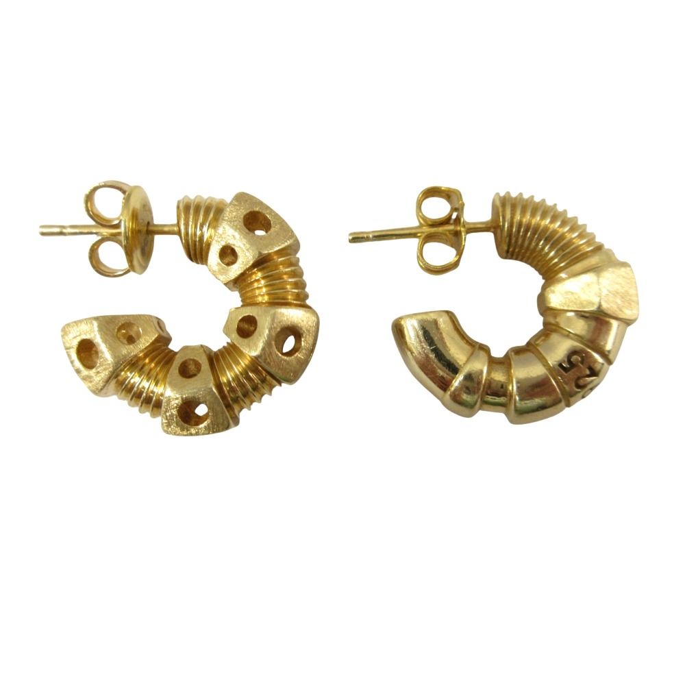 Bottega Veneta Bolt Motif Hoop Stud Earrings Silver Gold Plated — view 2