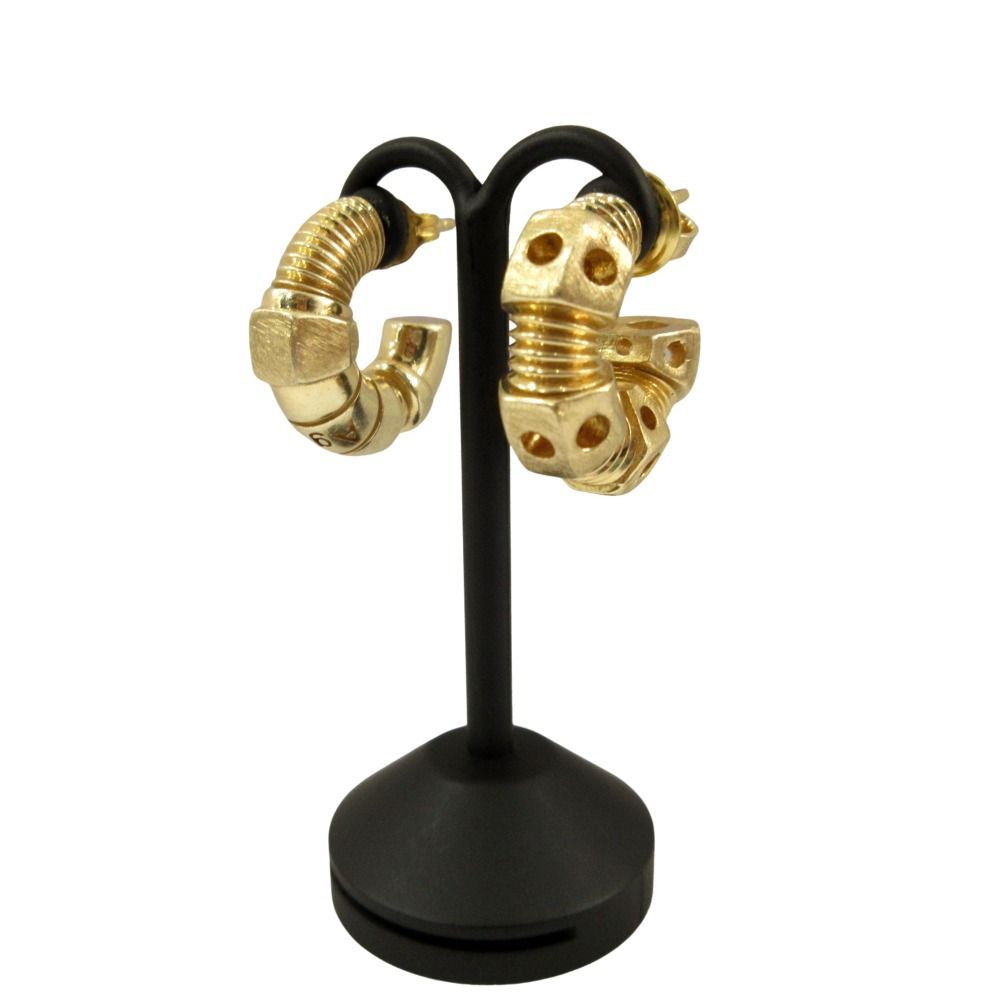 Bottega Veneta Bolt Motif Hoop Stud Earrings Silver Gold Plated — view 3