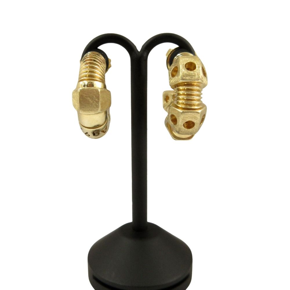 Bottega Veneta Bolt Motif Hoop Stud Earrings Silver Gold Plated — view 4