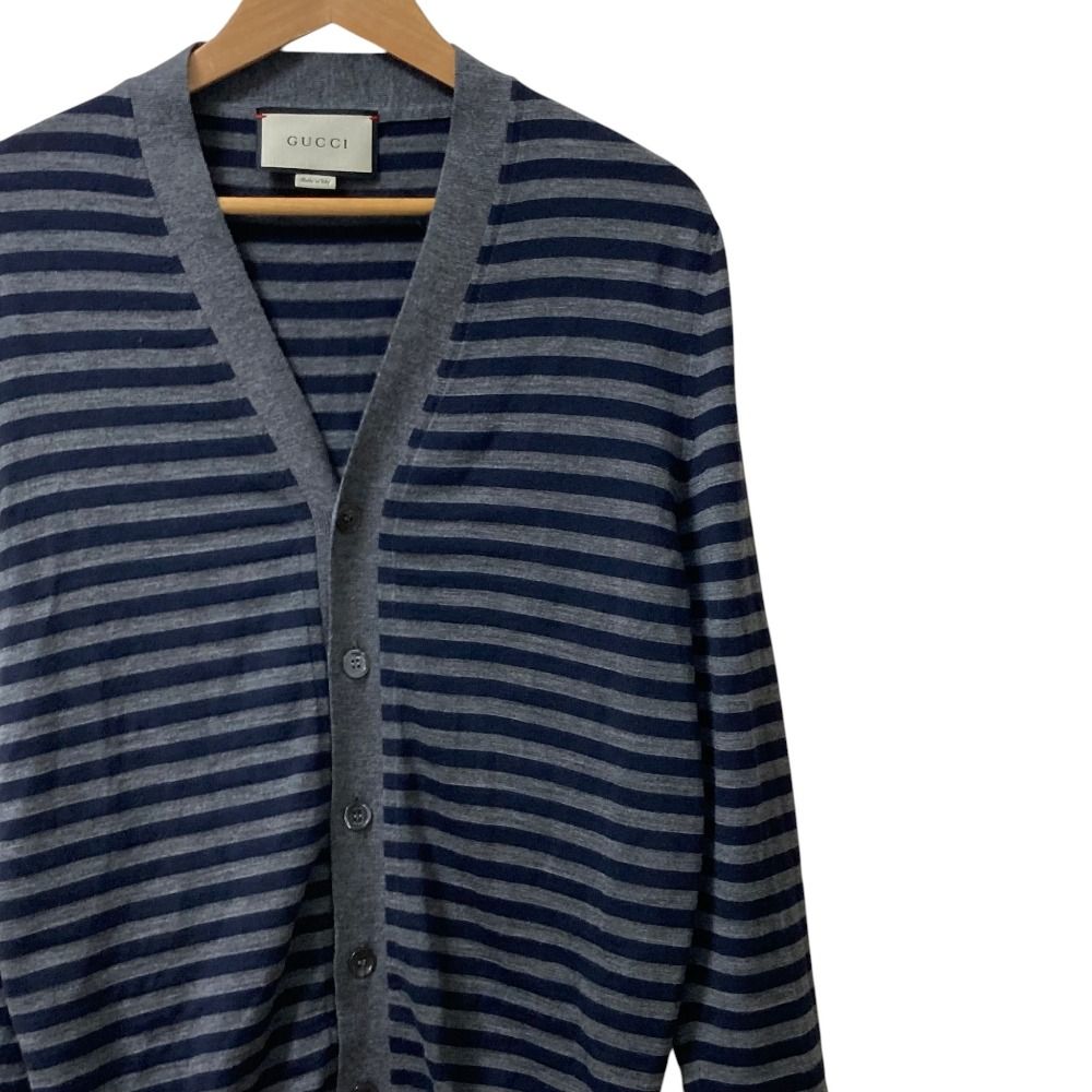 Gucci Border Knit Cardigan M Navy Gray — view 2
