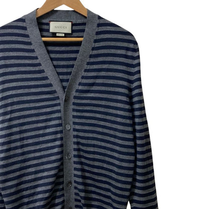 Gucci Border Knit Cardigan M Navy Gray — view 2
