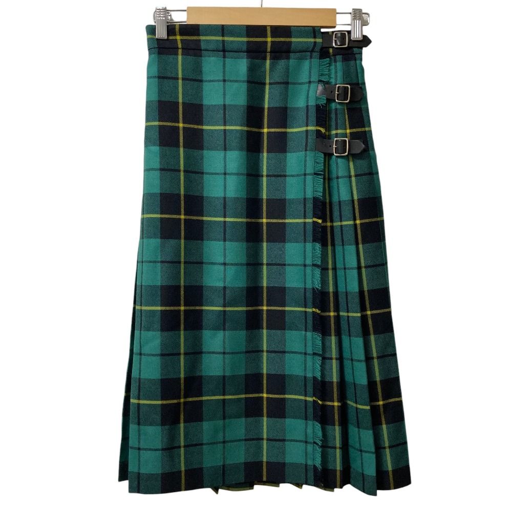 Gucci Check Wool Wrap Long Skirt 36 Green Black Yellow