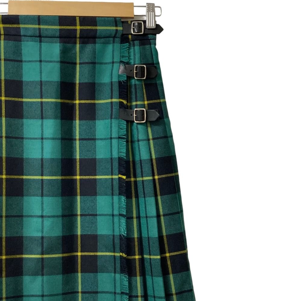 Gucci Check Wool Wrap Long Skirt 36 Green Black Yellow — view 2