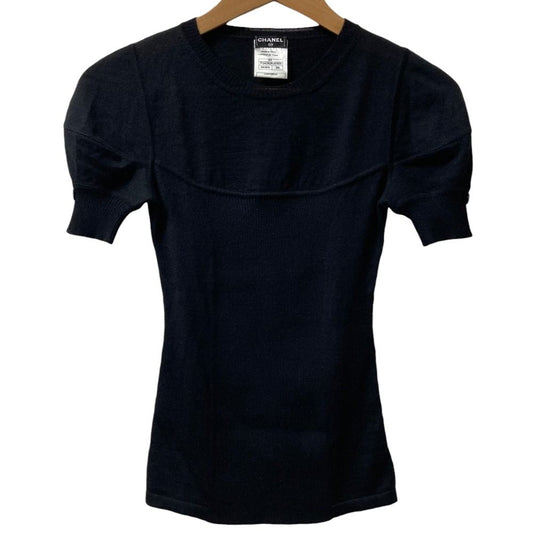 Chanel Cashmere Silk Puff Sleeve Short Knit Sweater 34 Black