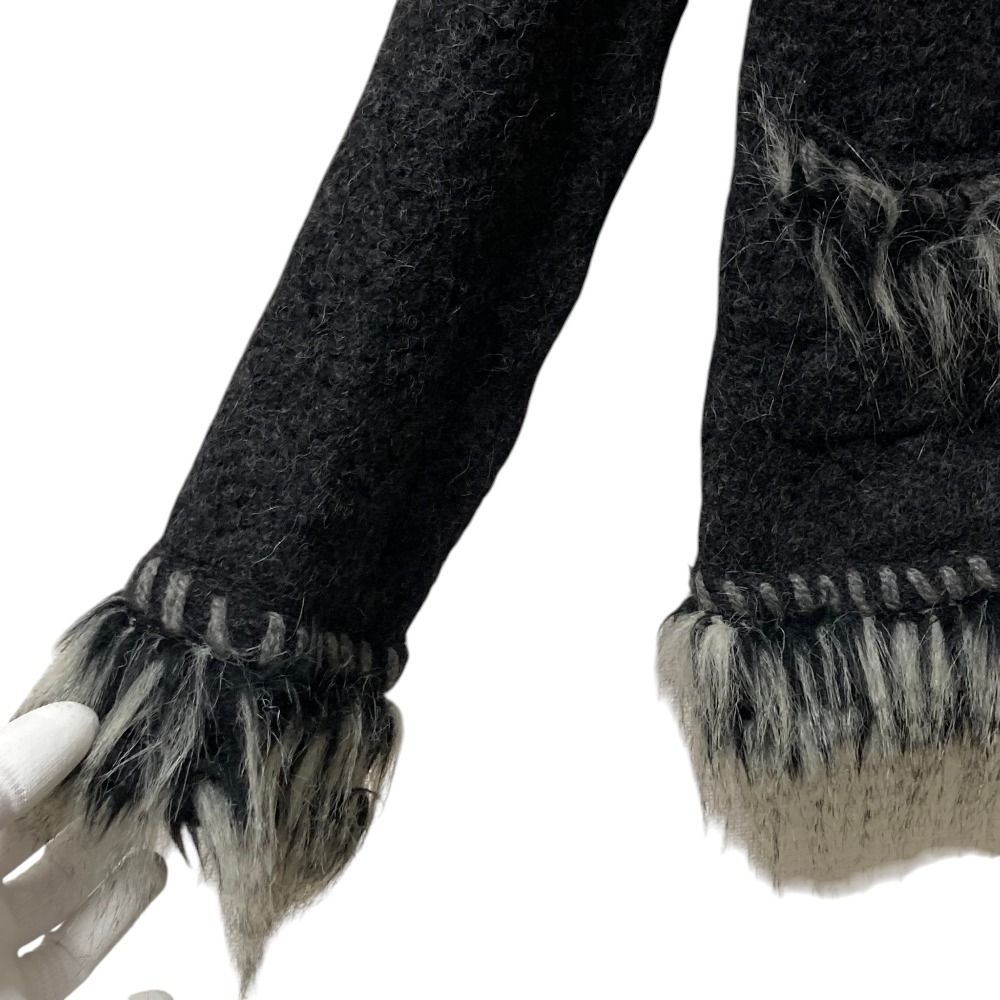 Chanel Alpaca Cashmere Zip Up Knit Jacket 36 Dark Gray White — view 3
