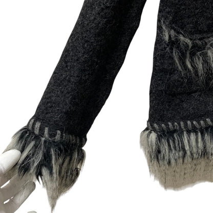 Chanel Alpaca Cashmere Zip Up Knit Jacket 36 Dark Gray White — view 3
