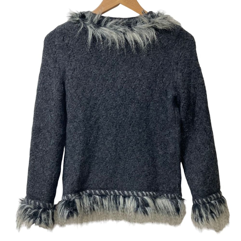 Chanel Alpaca Cashmere Zip Up Knit Jacket 36 Dark Gray White — view 4