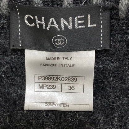 Chanel Alpaca Cashmere Zip Up Knit Jacket 36 Dark Gray White — view 7