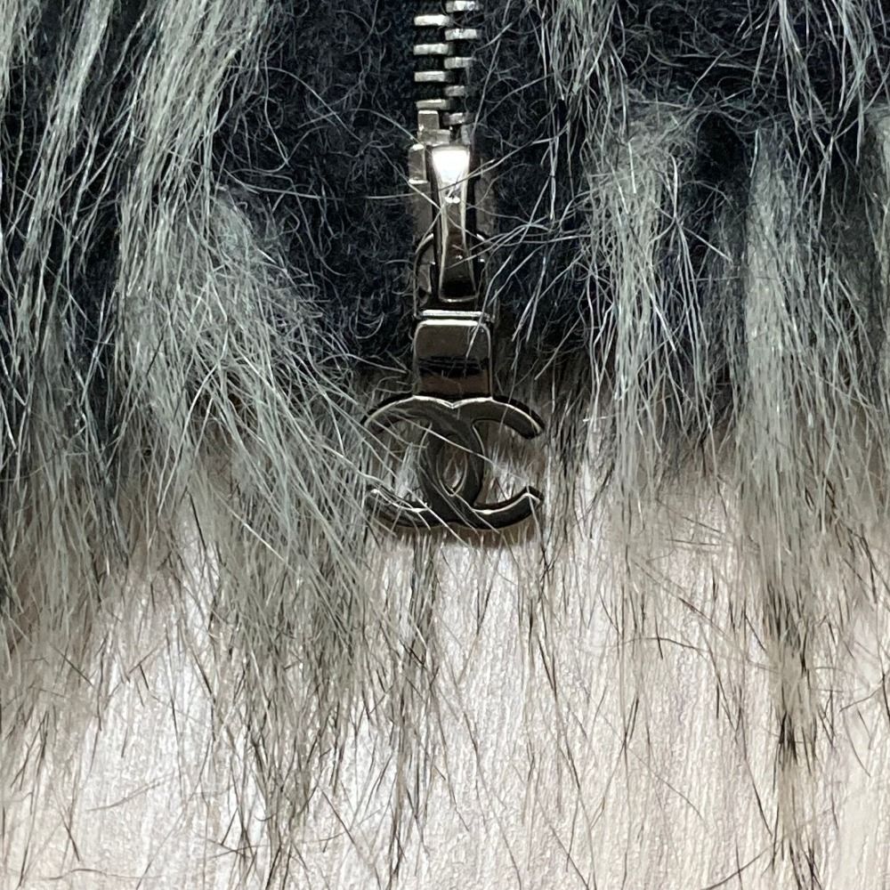 Chanel Alpaca Cashmere Zip Up Knit Jacket 36 Dark Gray White — view 6