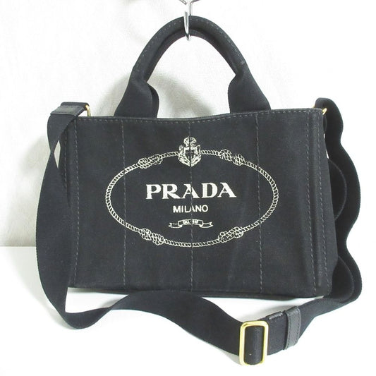 Prada Canapa Canvas 2-Way Tote Shoulder Bag Black