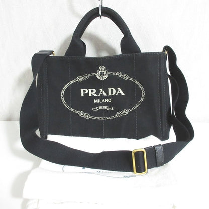 Prada Canapa Canvas 2-Way Tote Shoulder Bag Black — view 8