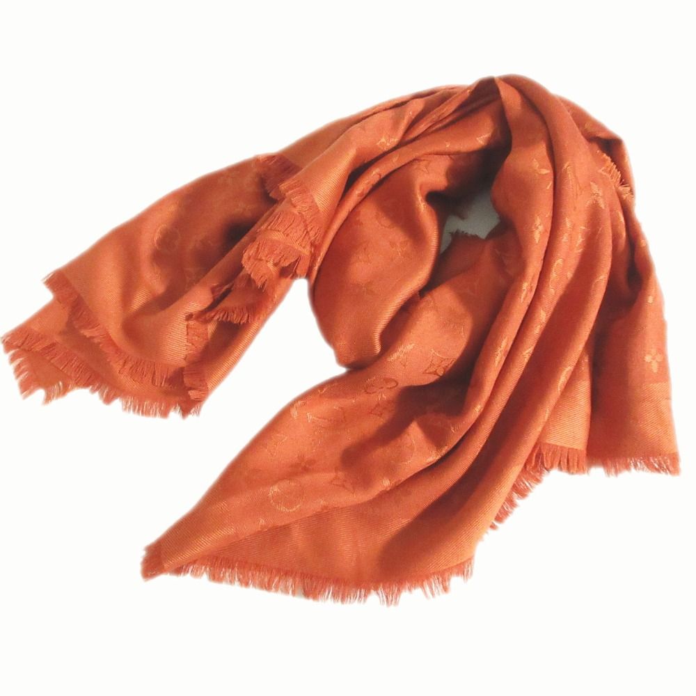 Louis Vuitton Silk Wool Monogram Large Shawl Orange Scarf