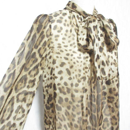 Dolce & Gabbana Leopard Print Silk Blouse with Bowtie 36 Beige Brown — view 4