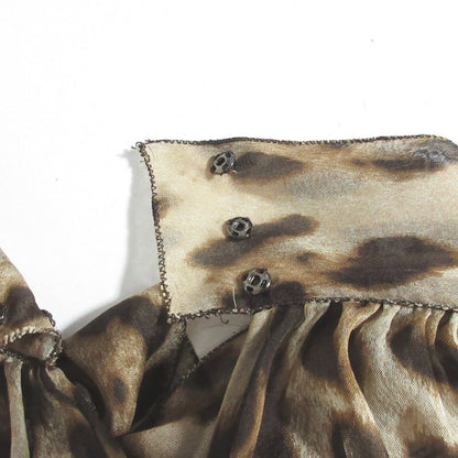Dolce & Gabbana Leopard Print Silk Blouse with Bowtie 36 Beige Brown — view 9