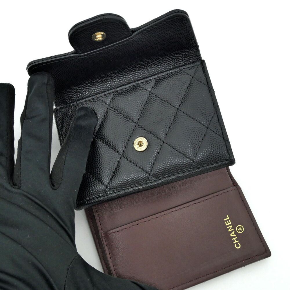 Chanel Classic Small Flap Wallet Caviar Leather Black Trifold Compact — view 9