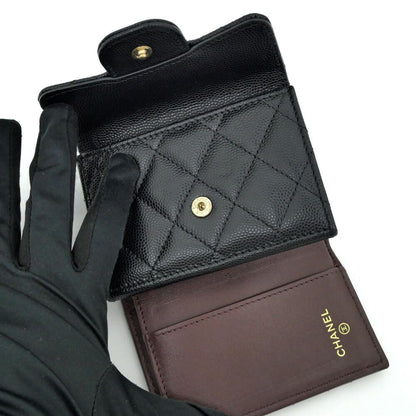 Chanel Classic Small Flap Wallet Caviar Leather Black Trifold Compact — view 9