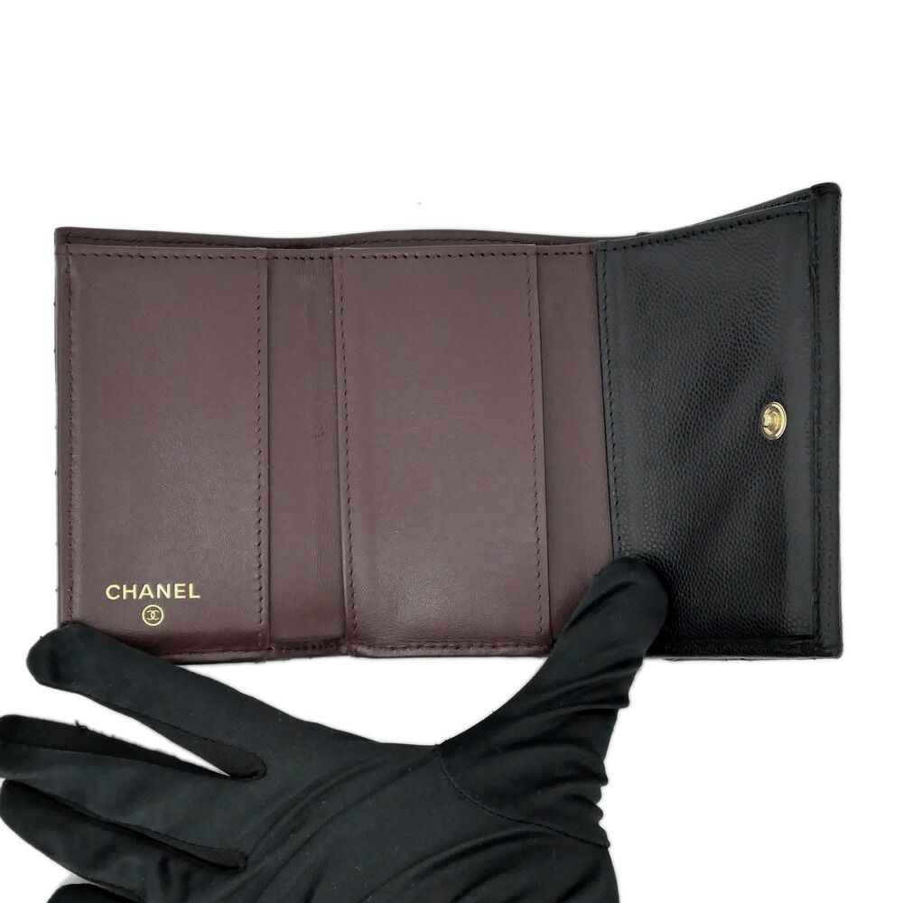 Chanel Classic Small Flap Wallet Caviar Leather Black Trifold Compact — view 6