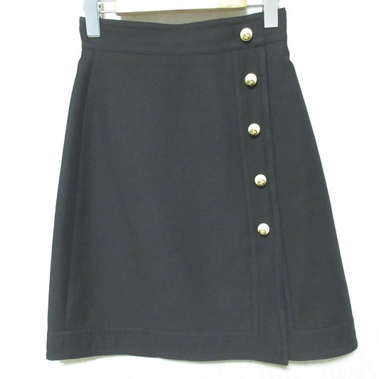 Gucci GG Pearl Button Silk Blend Wrap Skirt 36 Black