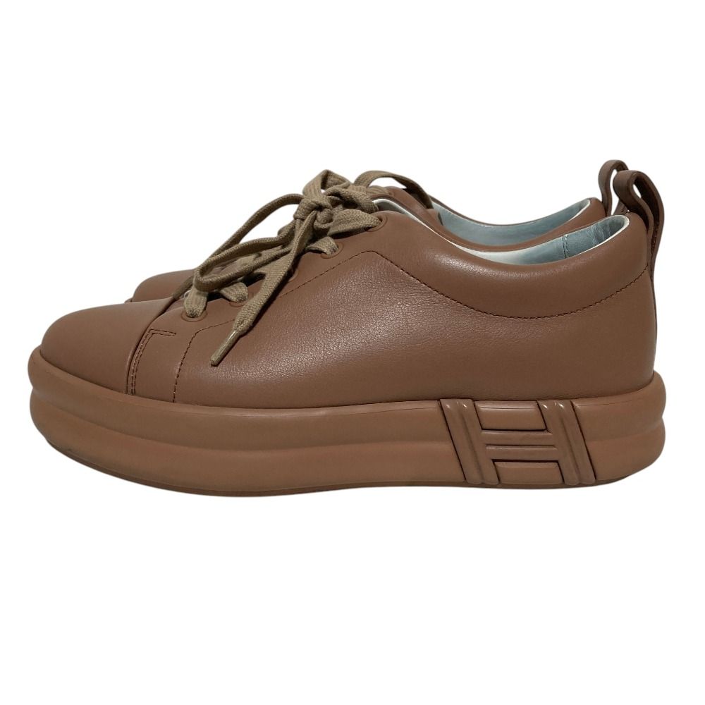 Hermes Happy Low Cut Platform Leather Sneakers 36.5 Beige — view 2
