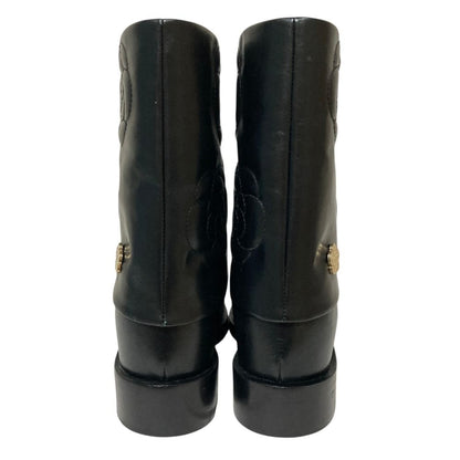 Chanel Camellia Leather Short Boots 36.5 Black — view 3
