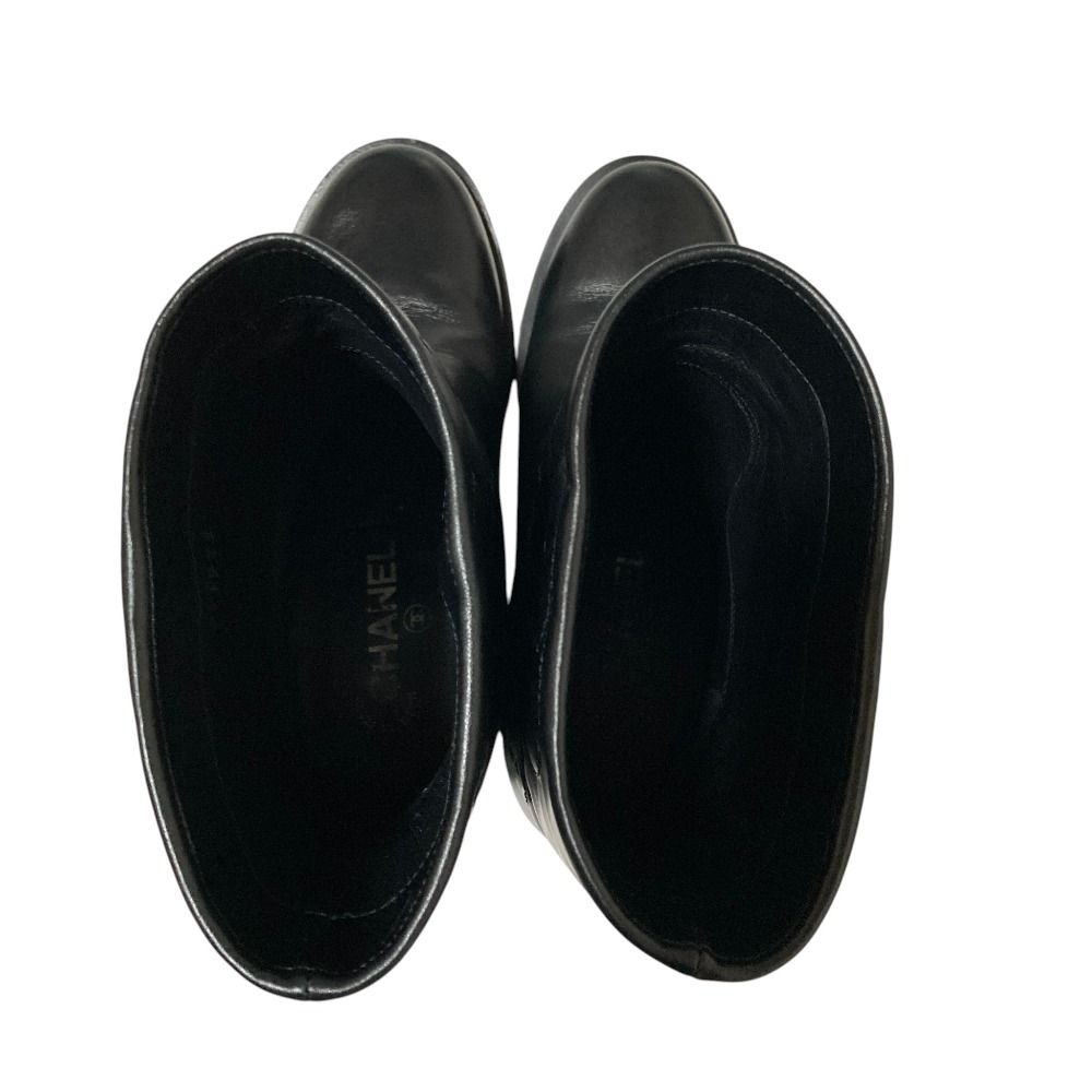 Chanel Camellia Leather Short Boots 36.5 Black — view 4