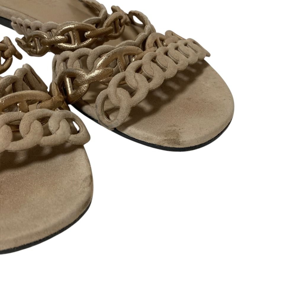 Hermes Chaine D'ancre Strap Flat Sandals 35 Beige — view 6