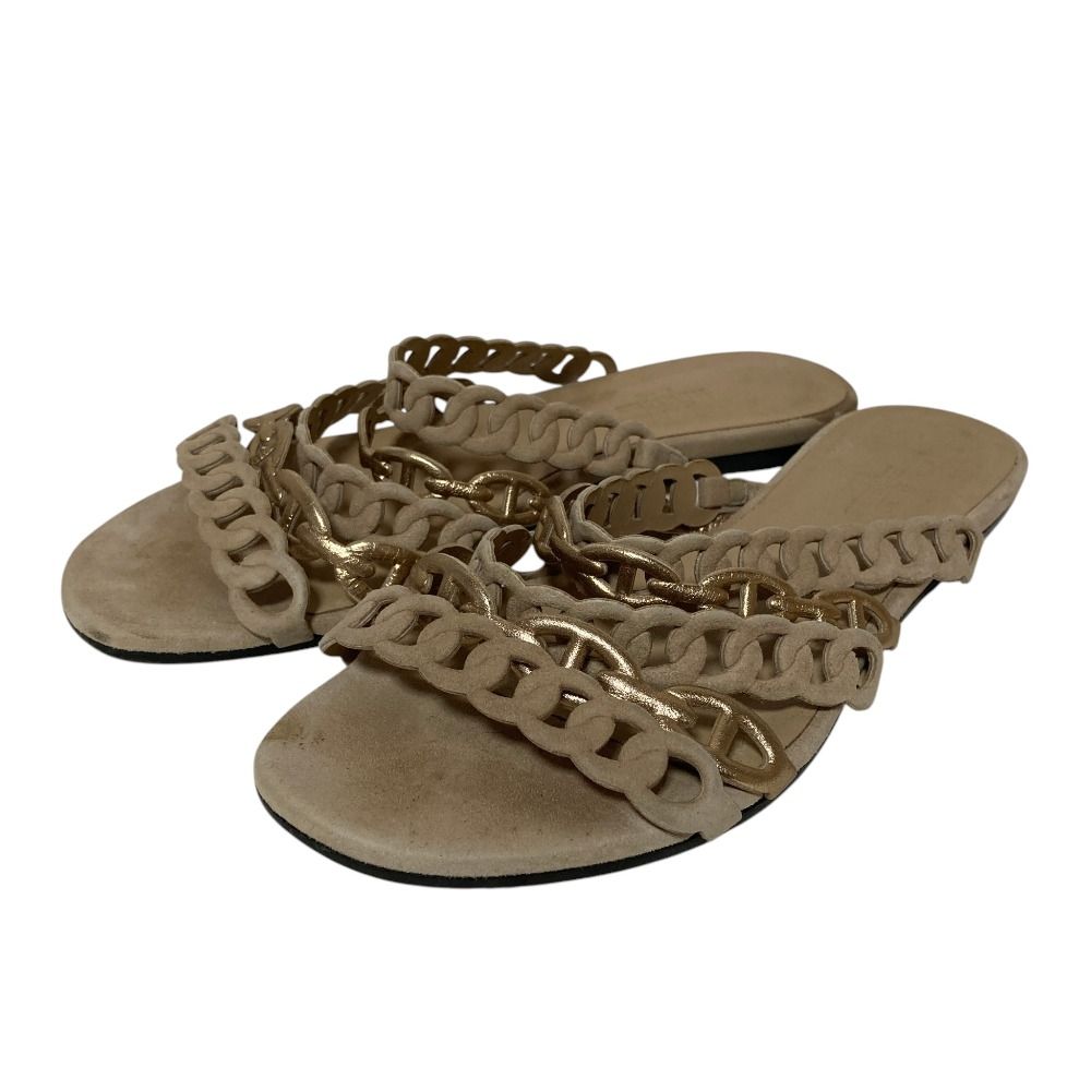 Hermes Chaine D'ancre Strap Flat Sandals 35 Beige