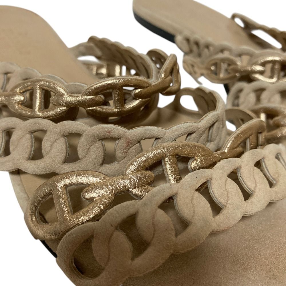 Hermes Chaine D'ancre Strap Flat Sandals 35 Beige — view 9