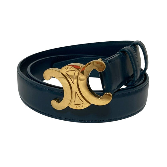 Celine Triomphe Leather Belt 80 Navy