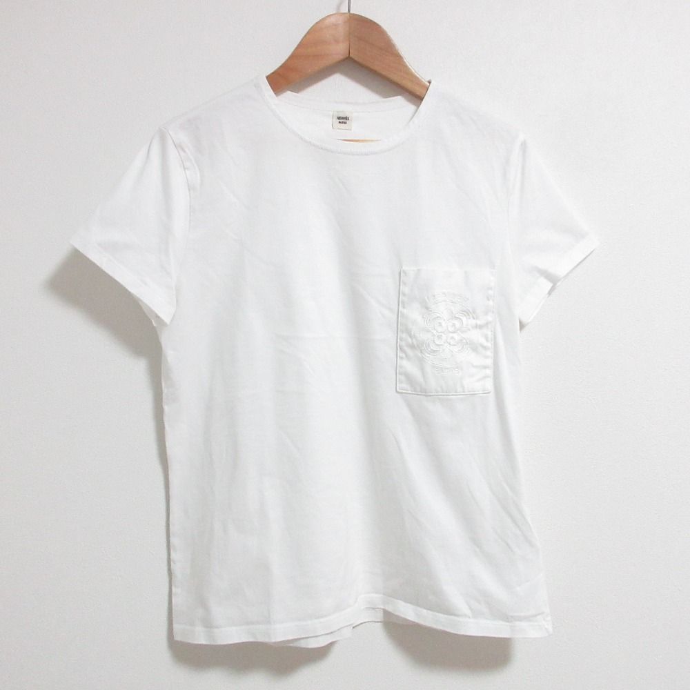 Hermes Embroidered Pocket T-Shirt 36 White