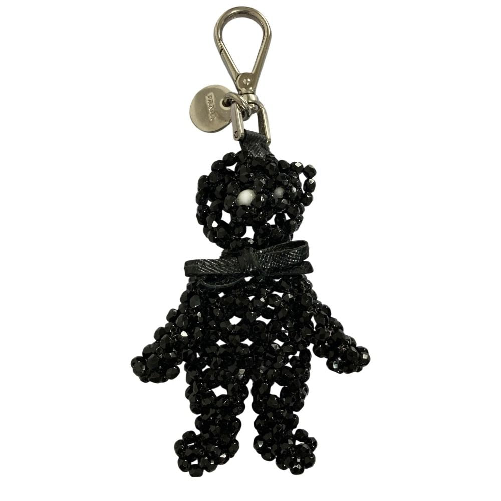 Prada Beads Bear Charm Key Holder Black