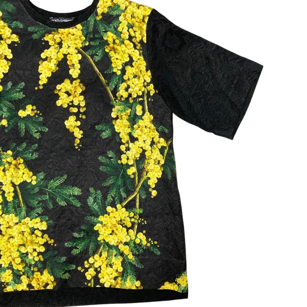 Dolce & Gabbana Mimosa Jacquard T-Shirt Black 46 Yellow — view 8