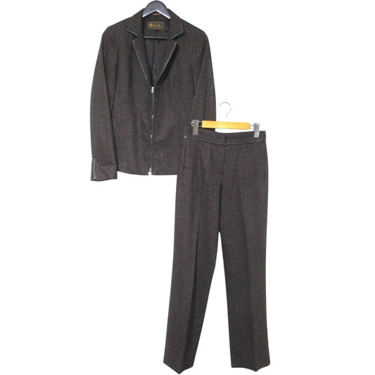 Loro Piana Wool Silk Blend Piping Zip Jacket Trousers Pants Set Brown