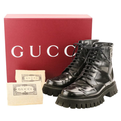 Gucci GG Logo Leather Side Zip Short Boots 7 Black