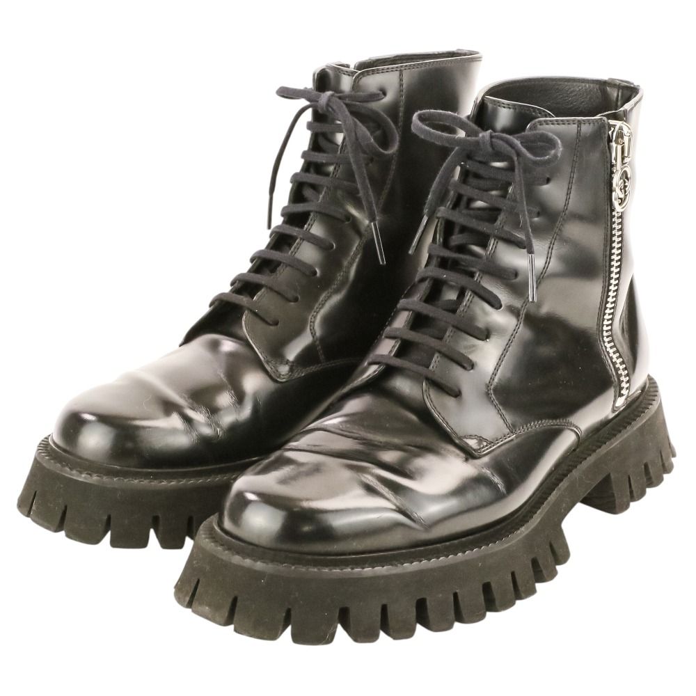Gucci GG Logo Leather Side Zip Short Boots 7 Black — view 2