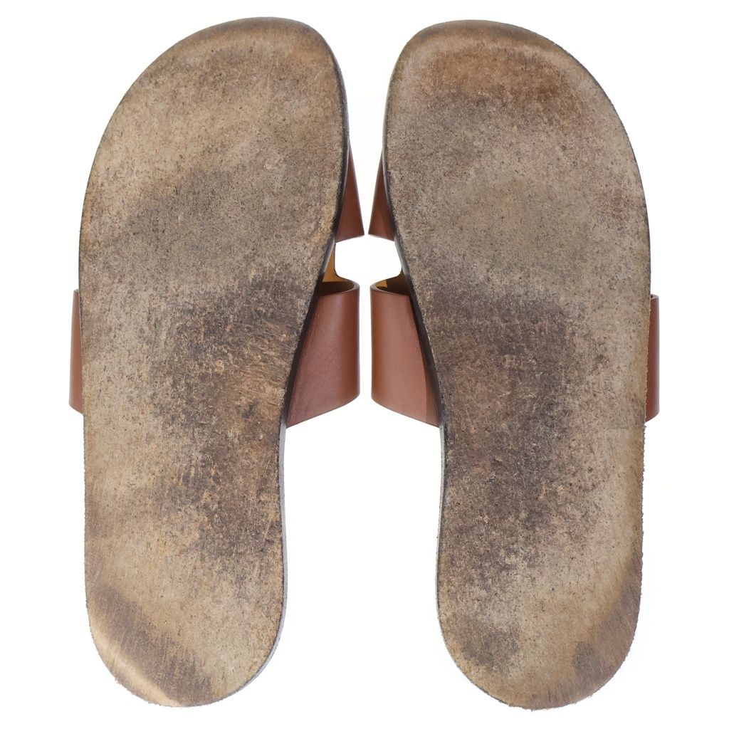 Hermes Izmir Logo Leather Flat Sandals Brown — view 5