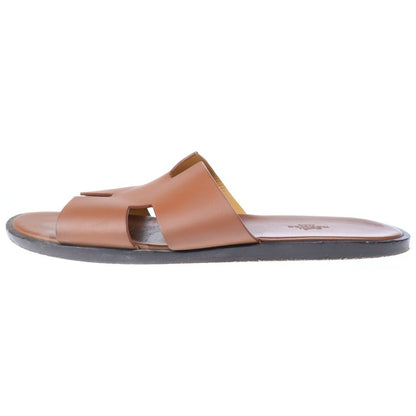Hermes Izmir Logo Leather Flat Sandals Brown