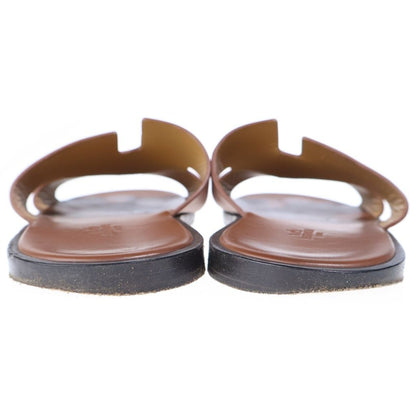 Hermes Izmir Logo Leather Flat Sandals Brown — view 3