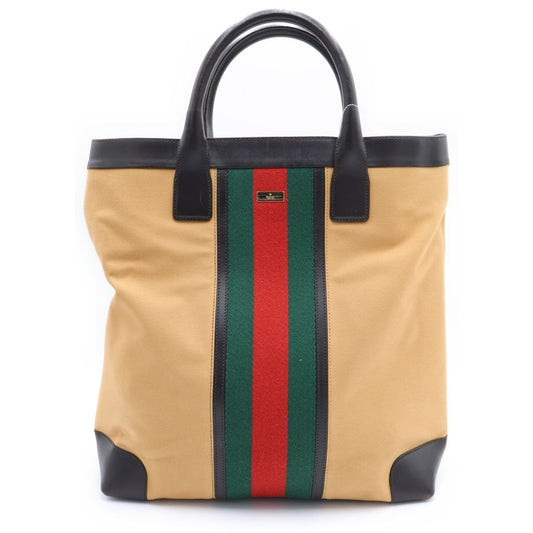 Gucci Tote Brown Camel Canvas Leather 002 Gold